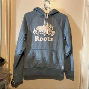ROOTS HEATHERED LIGHT BLUE PULLOVER HOODED SWEATER